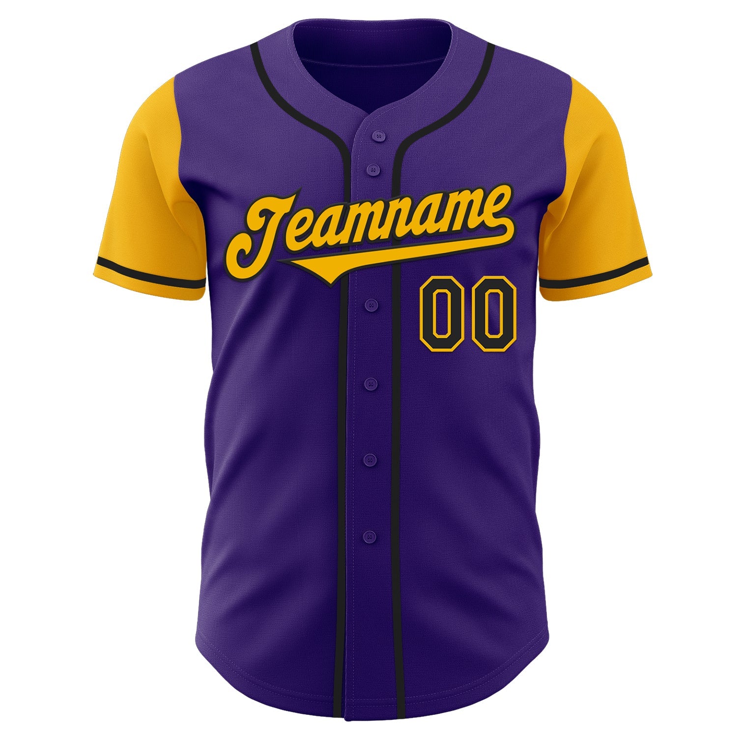 Custom Purple Gold-Black Authentic Two Tone Baseball Jersey view 2
