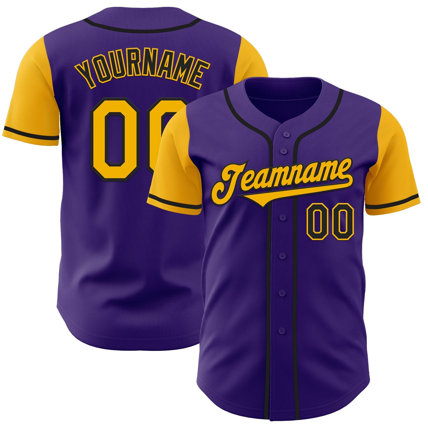 Custom Purple Gold-Black Authentic Two Tone Baseball Jersey - Main View