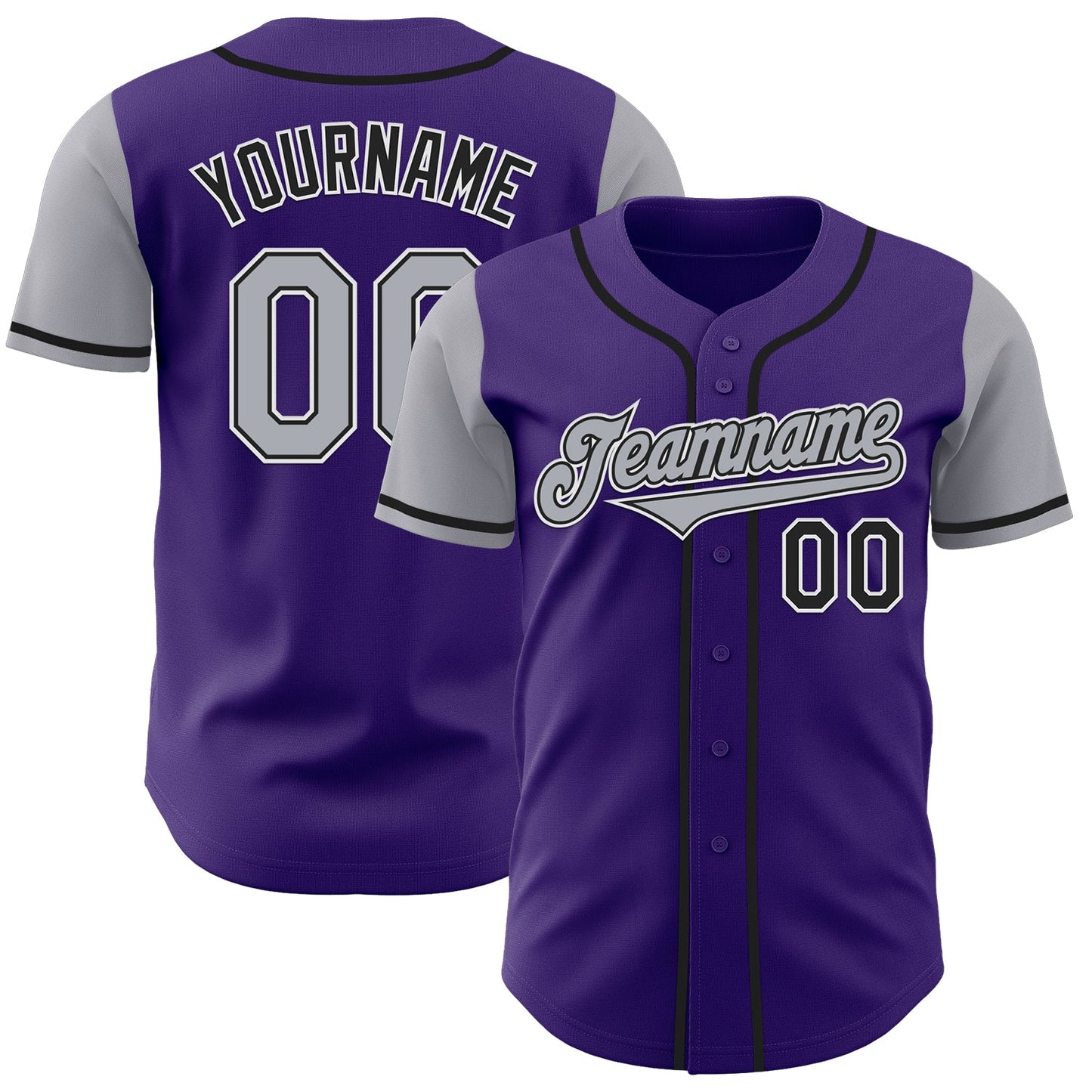 Custom Purple Gray-Black Authentic Two Tone Baseball Jersey - Main View