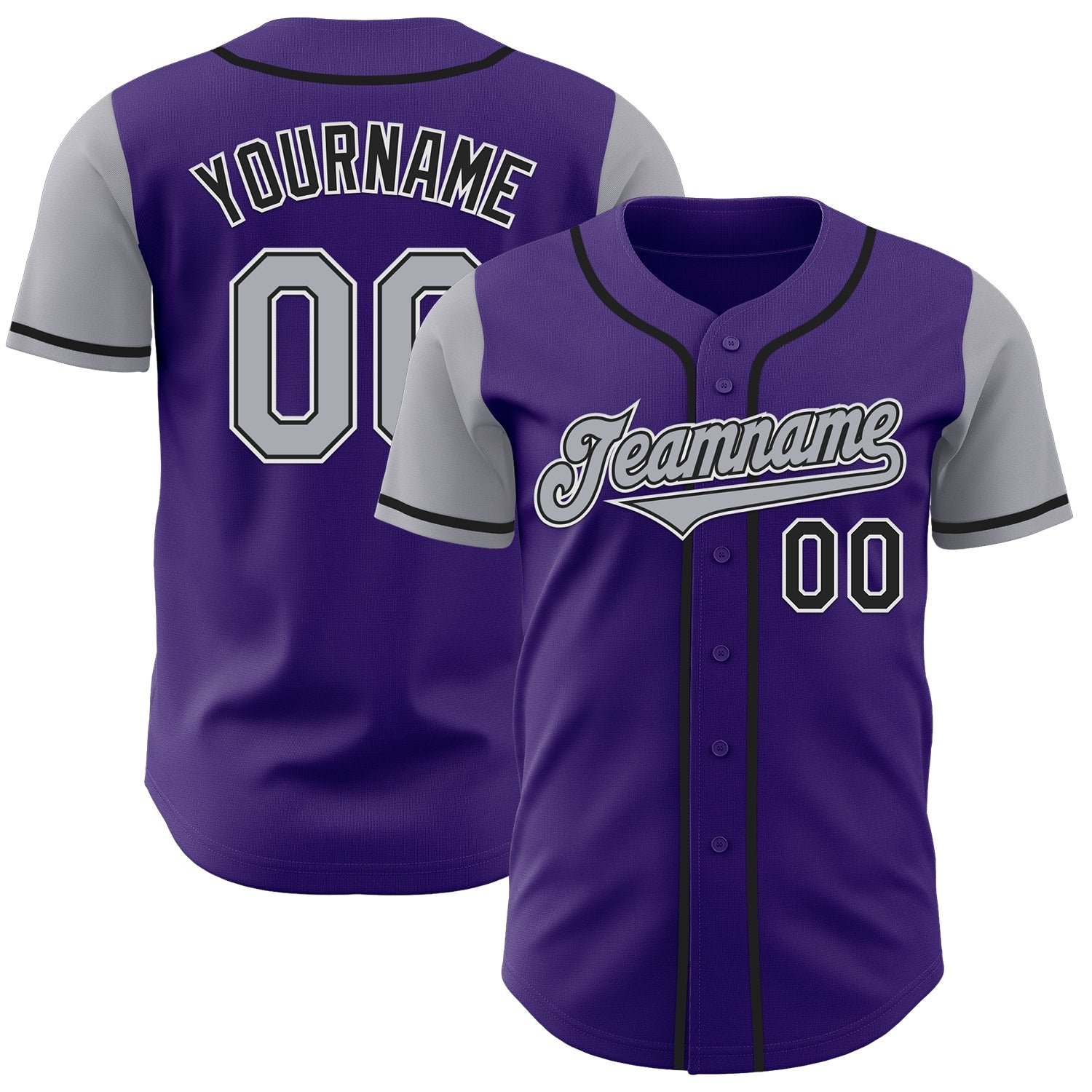 Custom Purple Gray-Black Authentic Two Tone Baseball Jersey - Main View