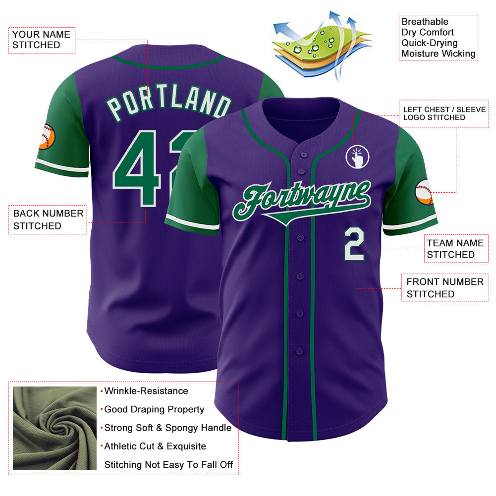 Custom Purple Kelly Green-White Authentic Two Tone Baseball Jersey view 3