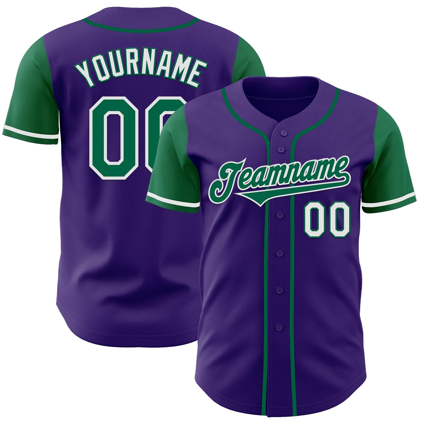 Custom Purple Kelly Green-White Authentic Two Tone Baseball Jersey - Main View