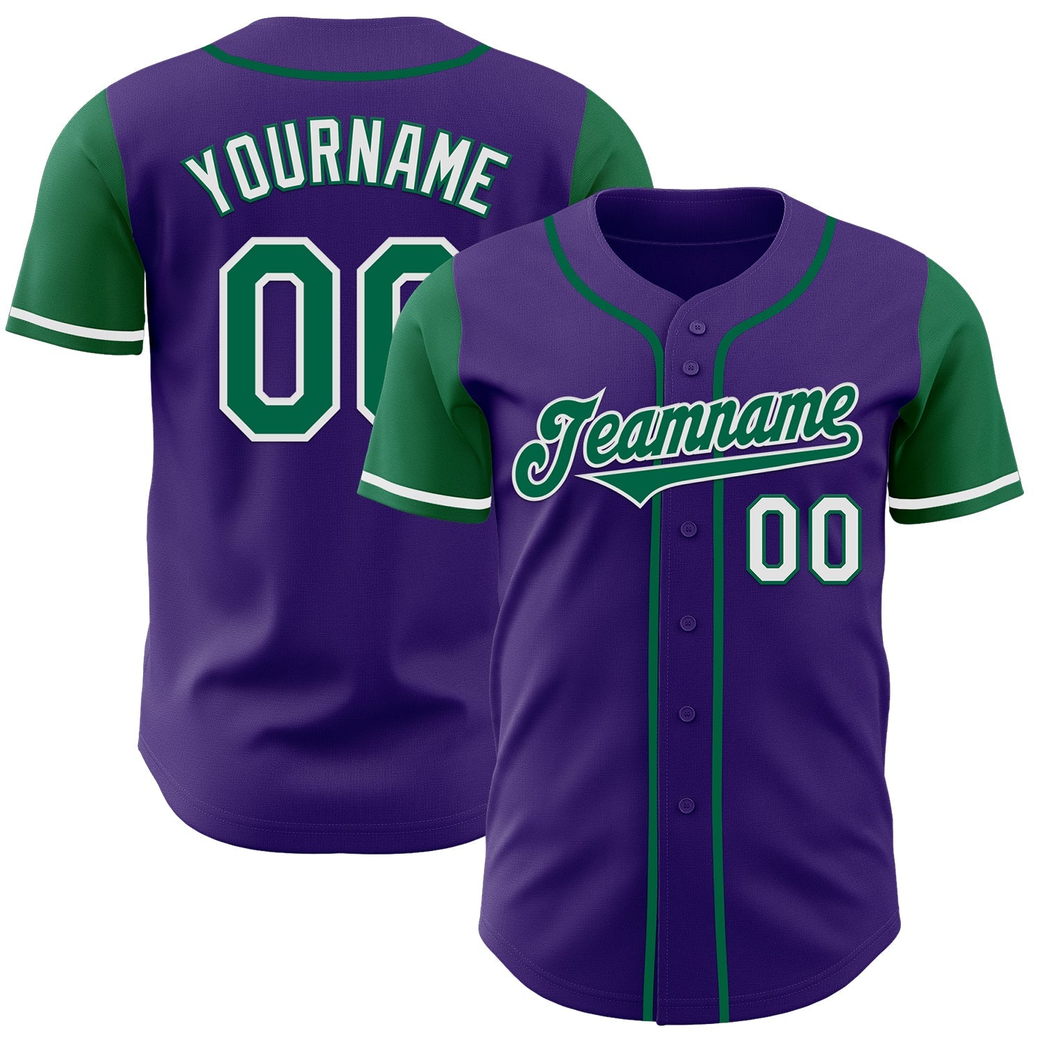 Custom Purple Kelly Green-White Authentic Two Tone Baseball Jersey - Main View
