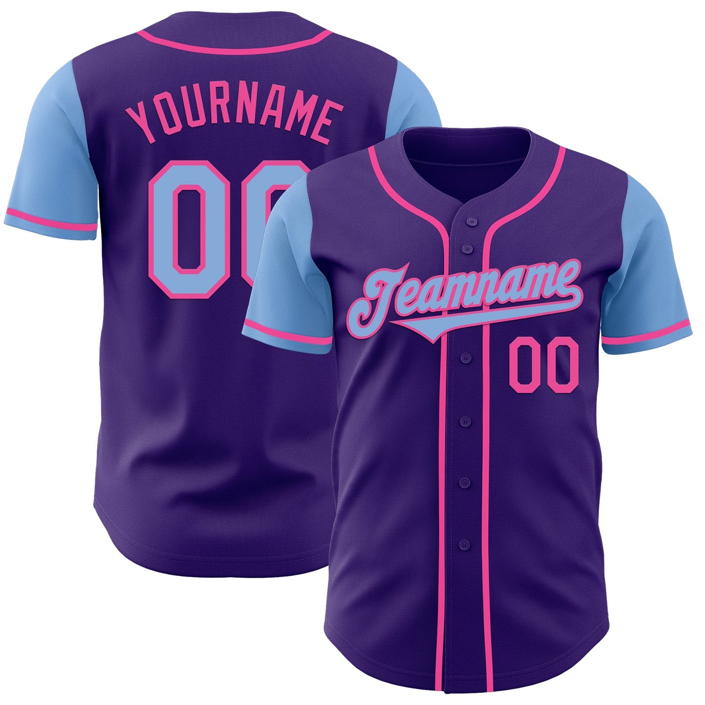 Custom Purple Light Blue-Pink Authentic Two Tone Baseball Jersey - Main View