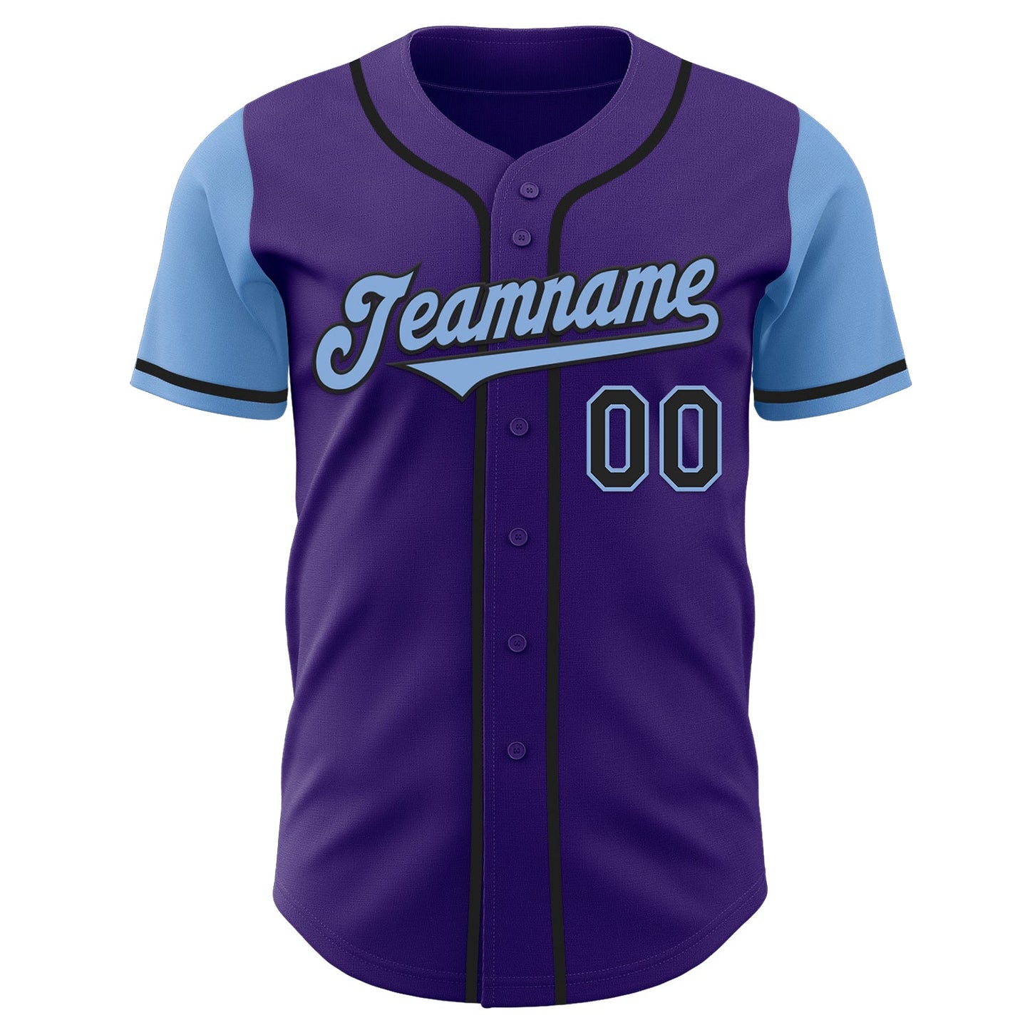 Custom Purple Light Blue-Black Authentic Two Tone Baseball Jersey view 2
