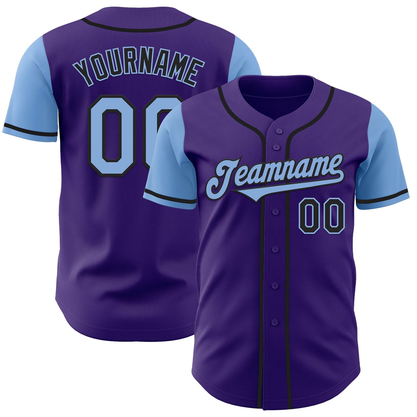 Custom Purple Light Blue-Black Authentic Two Tone Baseball Jersey - Main View