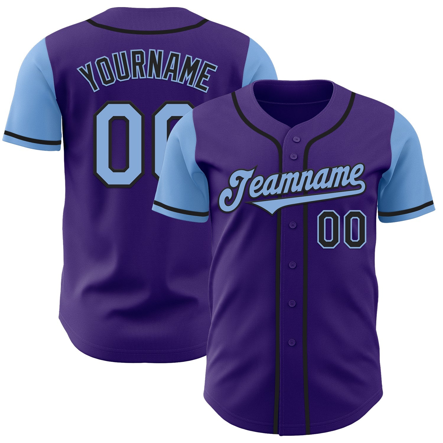 Custom Purple Light Blue-Black Authentic Two Tone Baseball Jersey - Main View