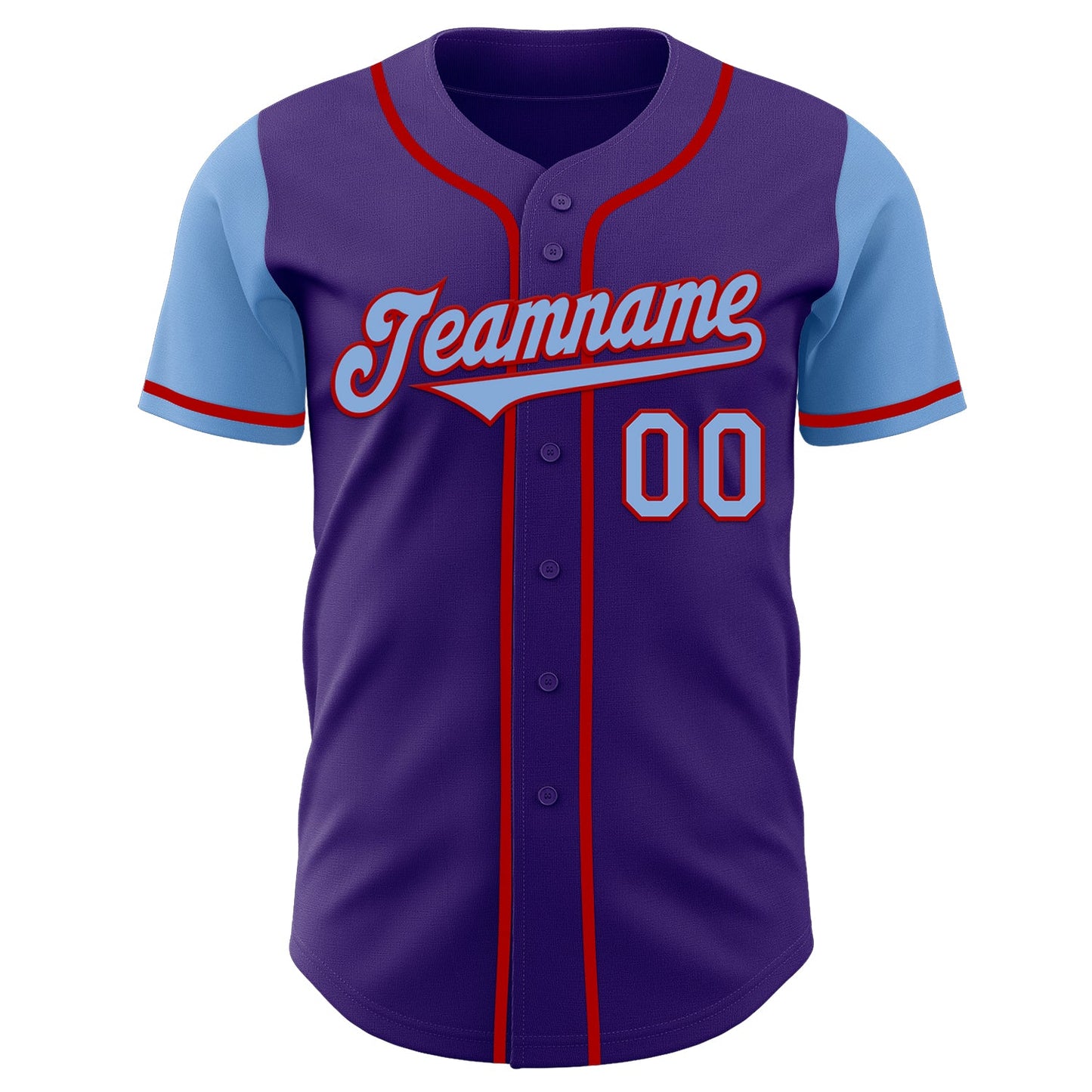 Custom Purple Light Blue-Red Authentic Two Tone Baseball Jersey view 2