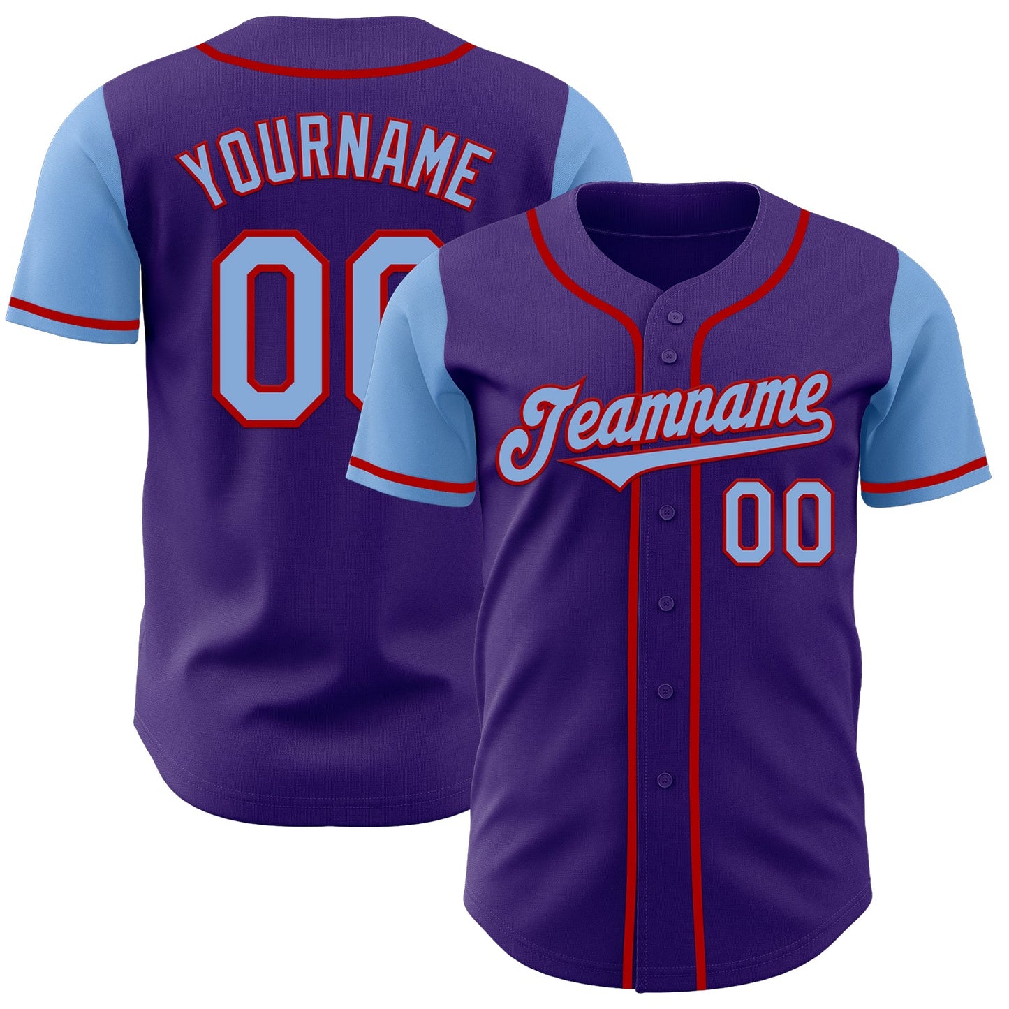 Custom Purple Light Blue-Red Authentic Two Tone Baseball Jersey - Main View