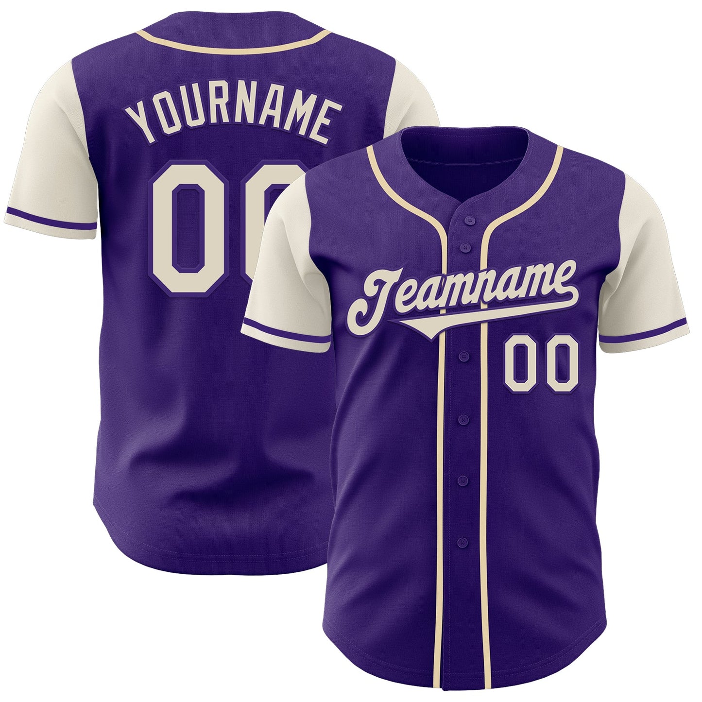 Custom Purple Cream Authentic Two Tone Baseball Jersey - Main View