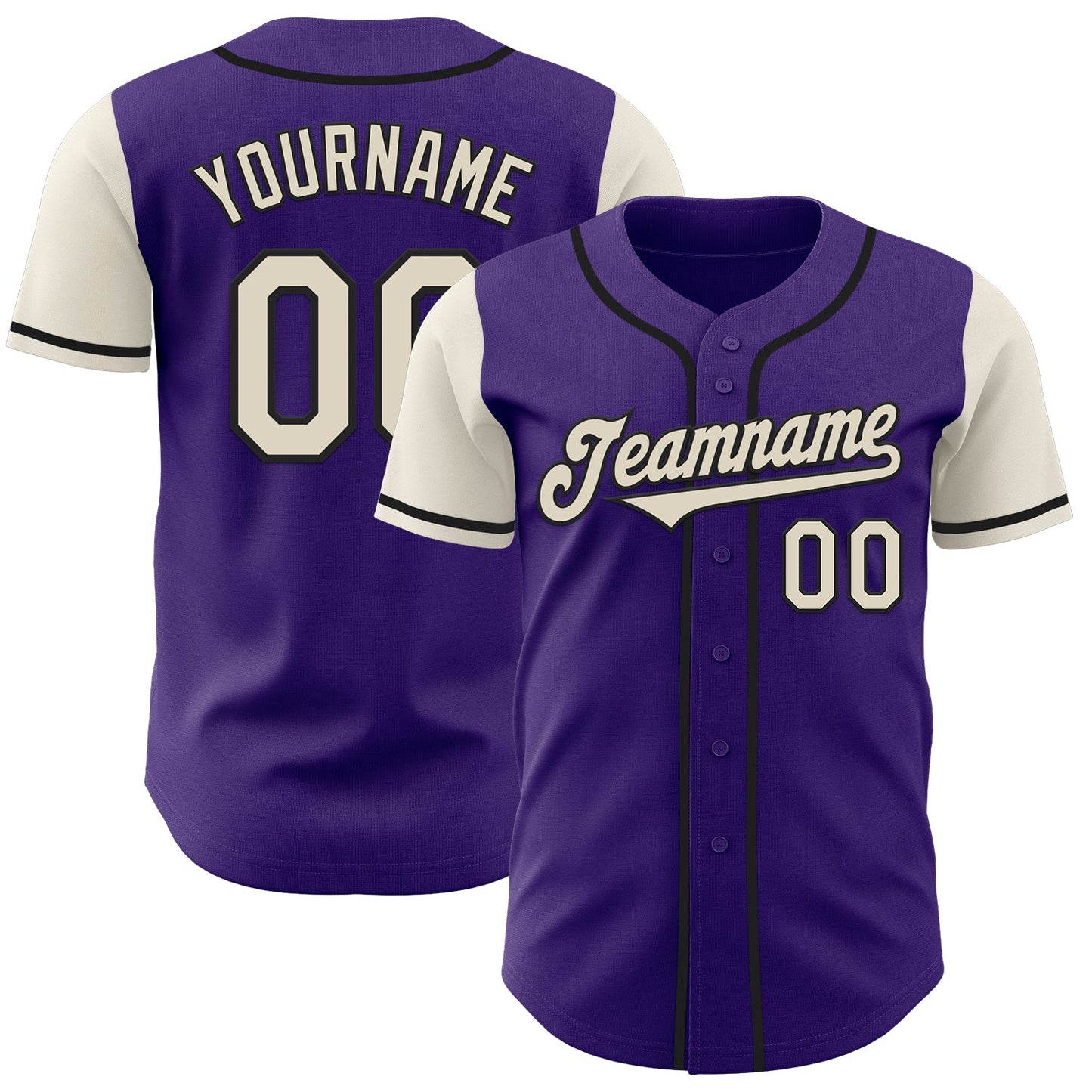 Custom Purple Cream-Black Authentic Two Tone Baseball Jersey - Main View