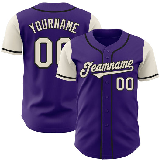 Custom Purple Cream-Black Authentic Two Tone Baseball Jersey - Main View