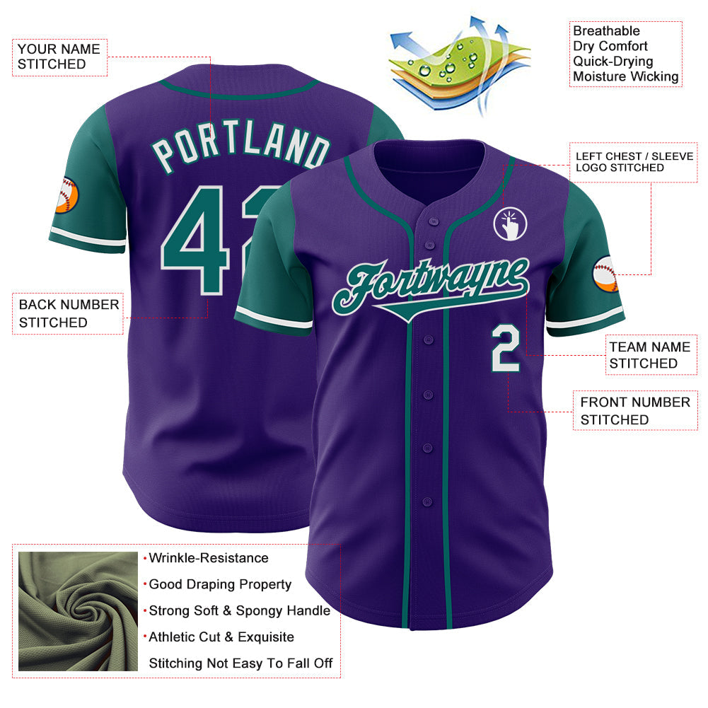 Custom Purple Teal-White Authentic Two Tone Baseball Jersey view 3