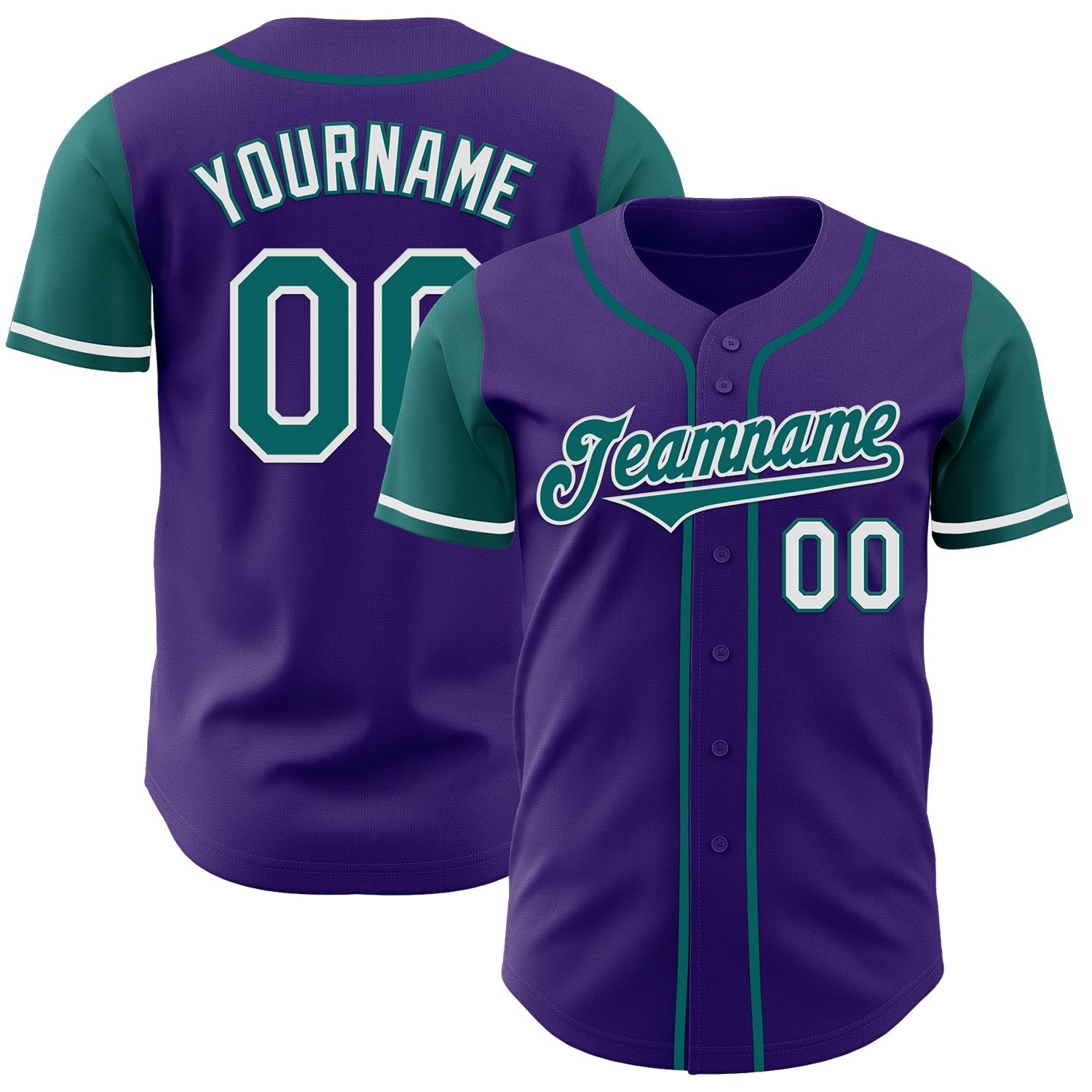 Custom Purple Teal-White Authentic Two Tone Baseball Jersey - Main View