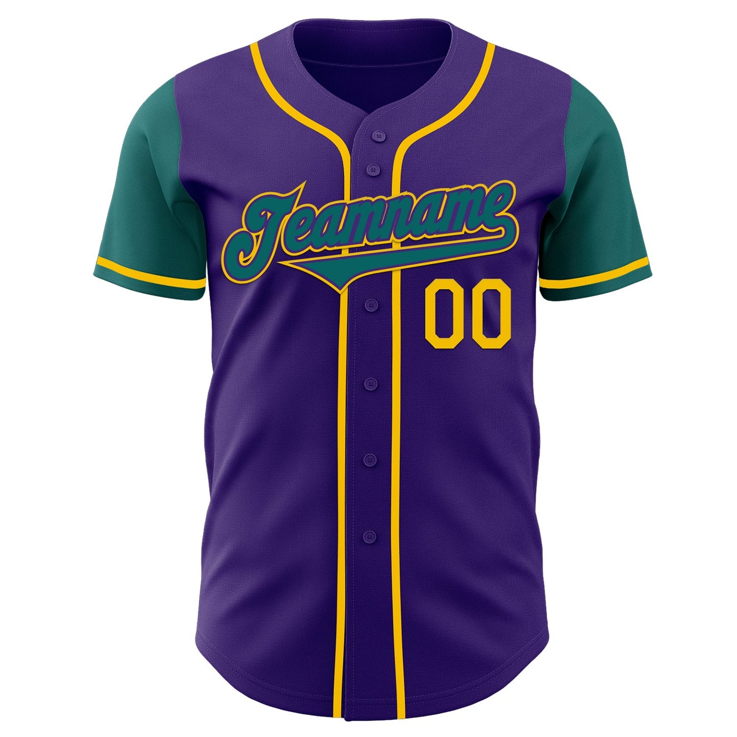 Custom Purple Teal-Yellow Authentic Two Tone Baseball Jersey view 2