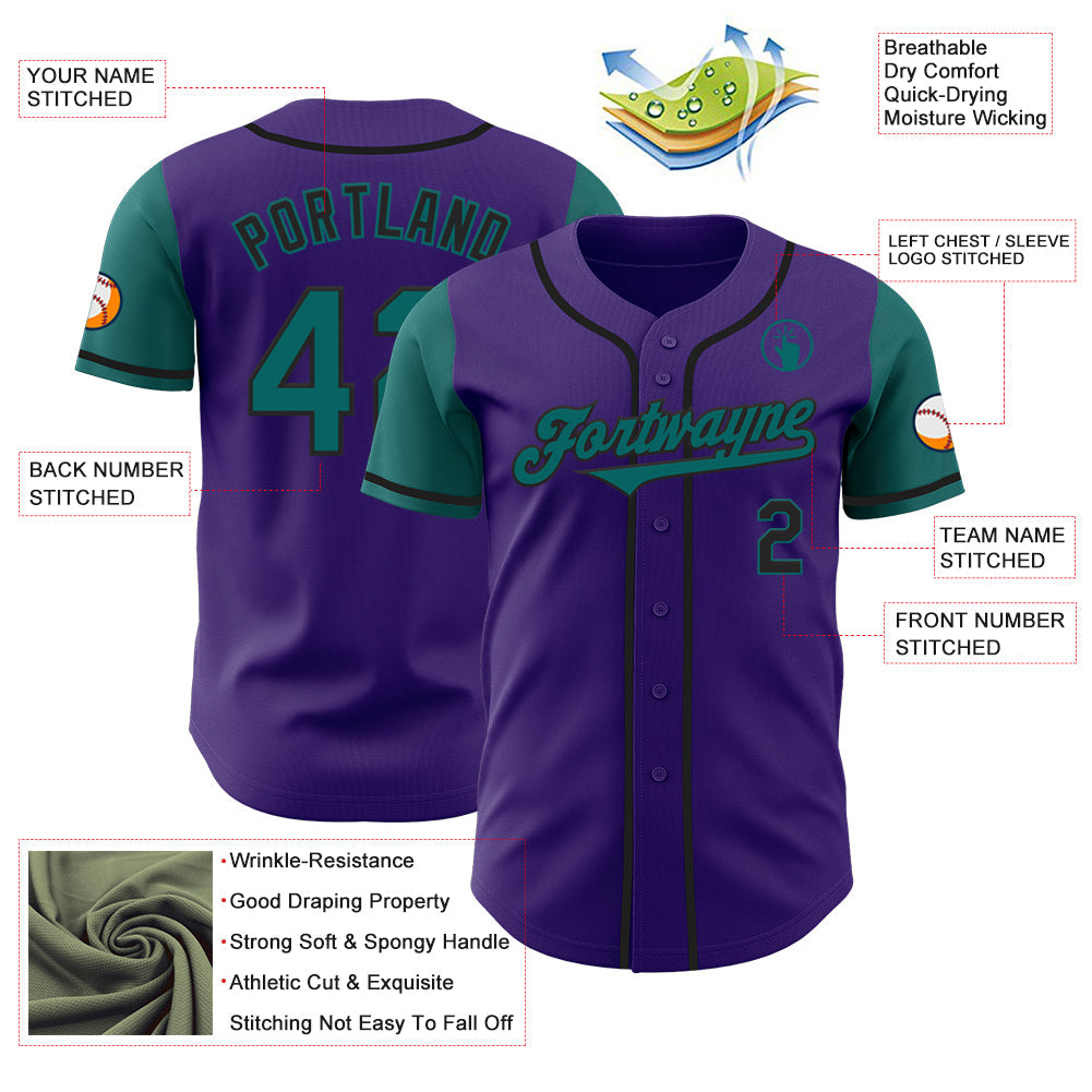 Custom Purple Teal-Black Authentic Two Tone Baseball Jersey view 3