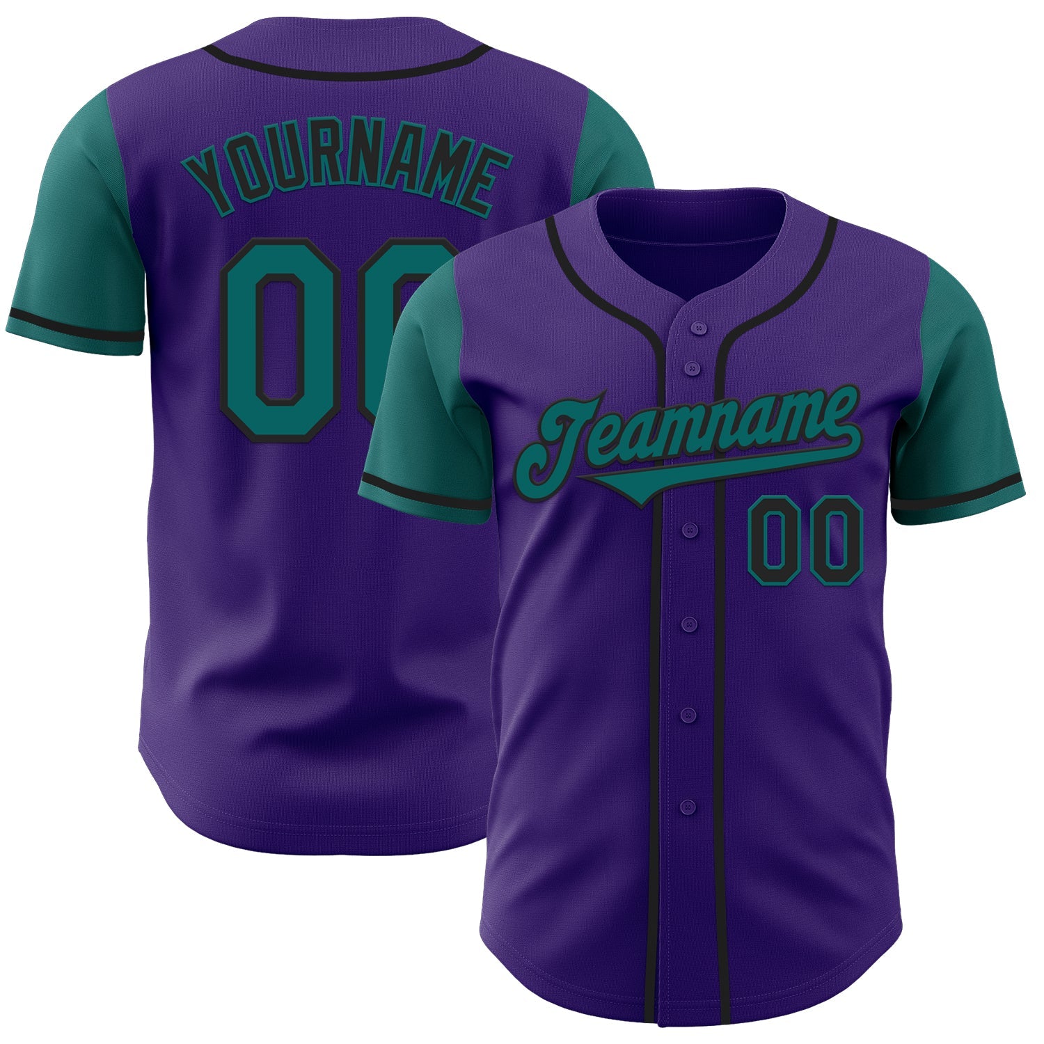 Custom Purple Teal-Black Authentic Two Tone Baseball Jersey - Main View