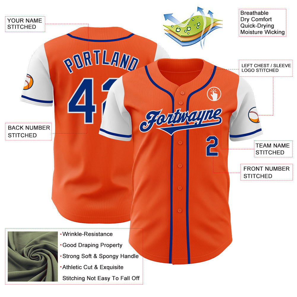 Custom Orange Royal-White Authentic Two Tone Baseball Jersey view 3