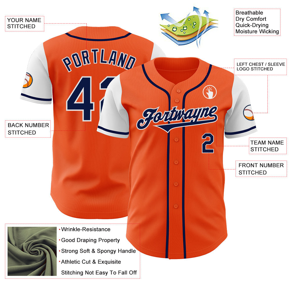 Custom Orange Navy-White Authentic Two Tone Baseball Jersey view 3