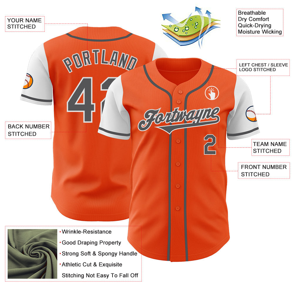 Custom Orange Steel Gray-White Authentic Two Tone Baseball Jersey view 3