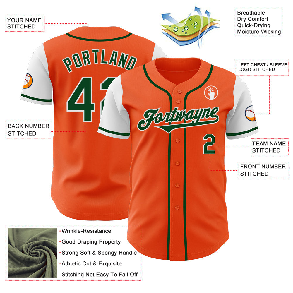 Custom Orange Green-White Authentic Two Tone Baseball Jersey view 3