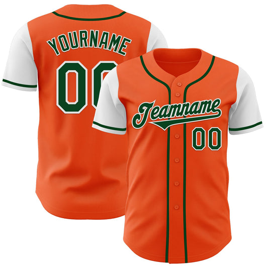 Custom Orange Green-White Authentic Two Tone Baseball Jersey - Main View