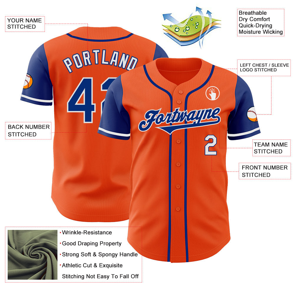 Custom Orange Royal-White Authentic Two Tone Baseball Jersey view 3