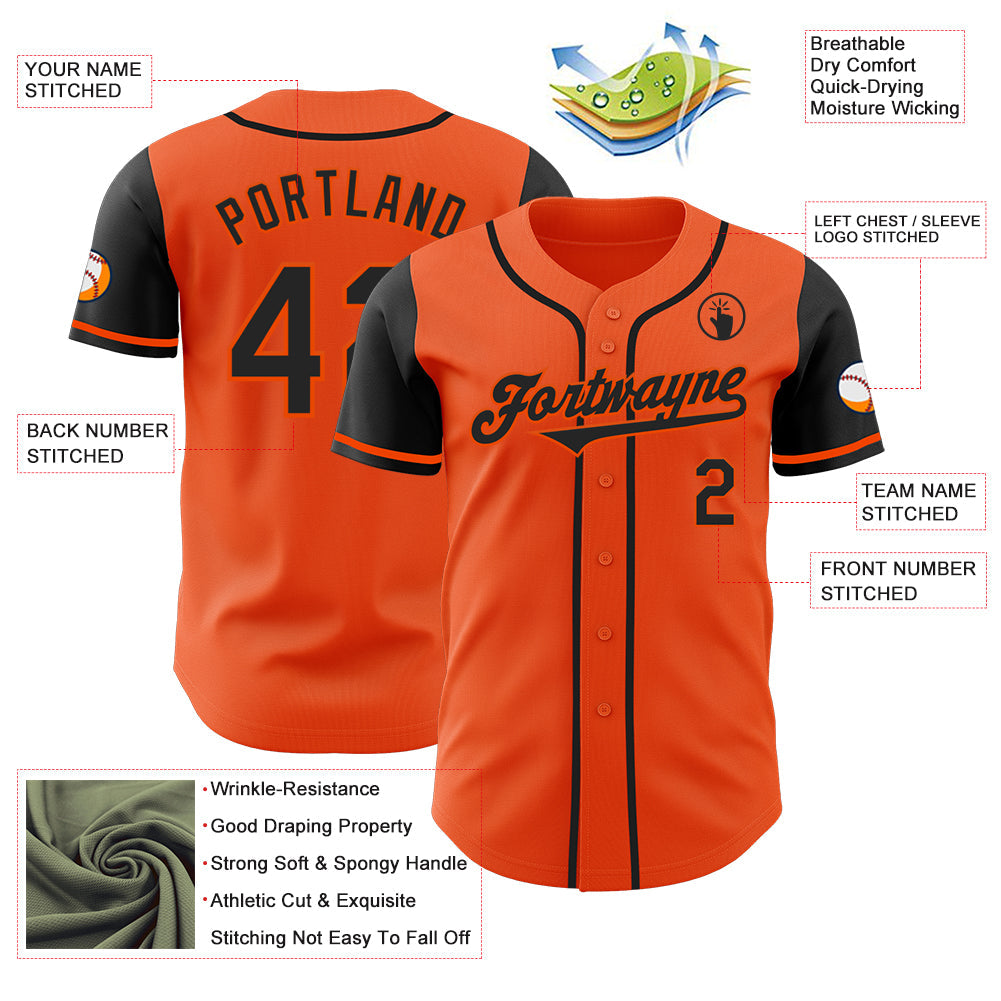 Custom Orange Black Authentic Two Tone Baseball Jersey view 3