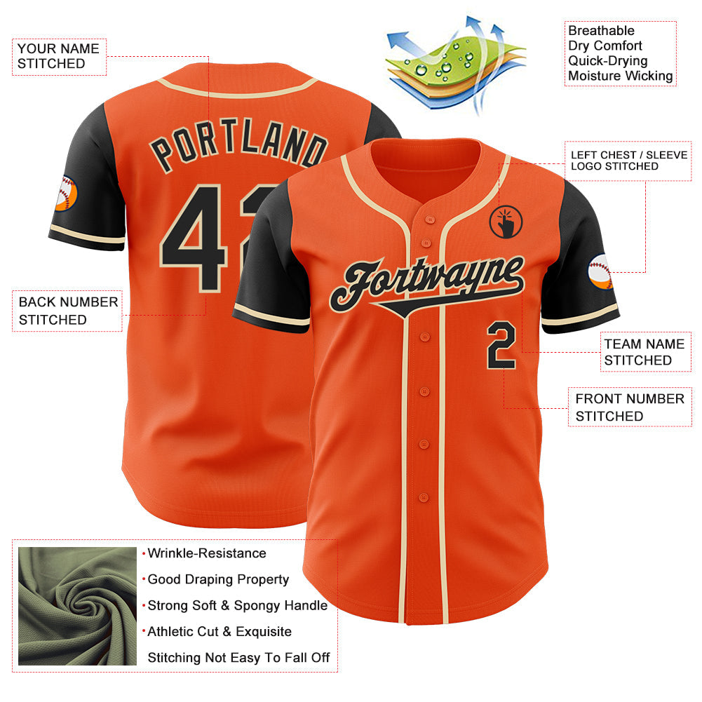 Custom Orange Black-Cream Authentic Two Tone Baseball Jersey view 3