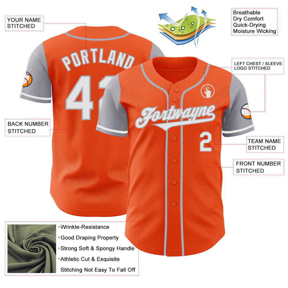 Custom Orange White-Gray Authentic Two Tone Baseball Jersey view 3