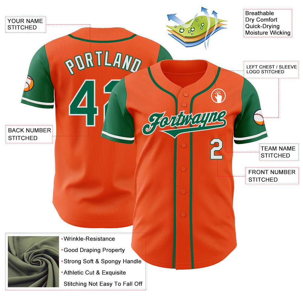 Custom Orange Kelly Green-White Authentic Two Tone Baseball Jersey view 3