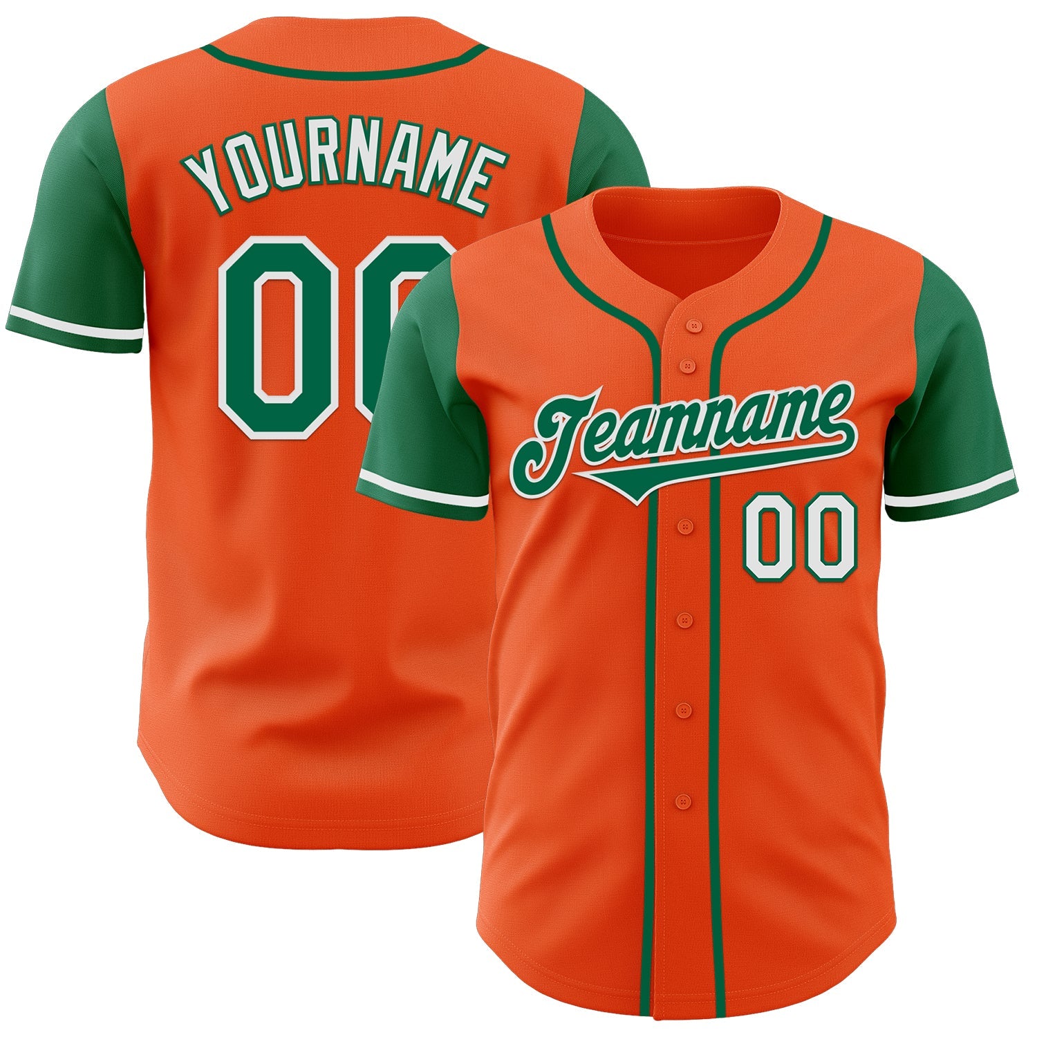 Custom Orange Kelly Green-White Authentic Two Tone Baseball Jersey - Main View