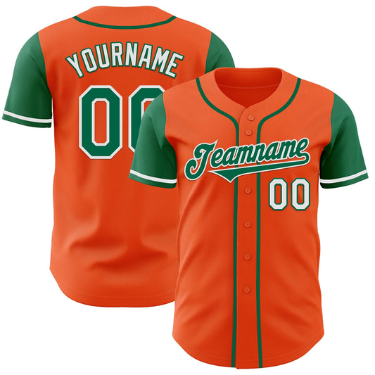 Custom Orange Kelly Green-White Authentic Two Tone Baseball Jersey - Main View
