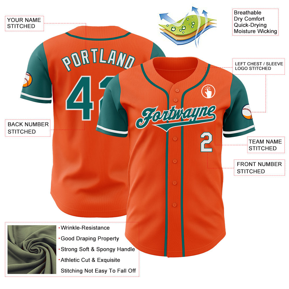 Custom Orange Teal-White Authentic Two Tone Baseball Jersey view 3