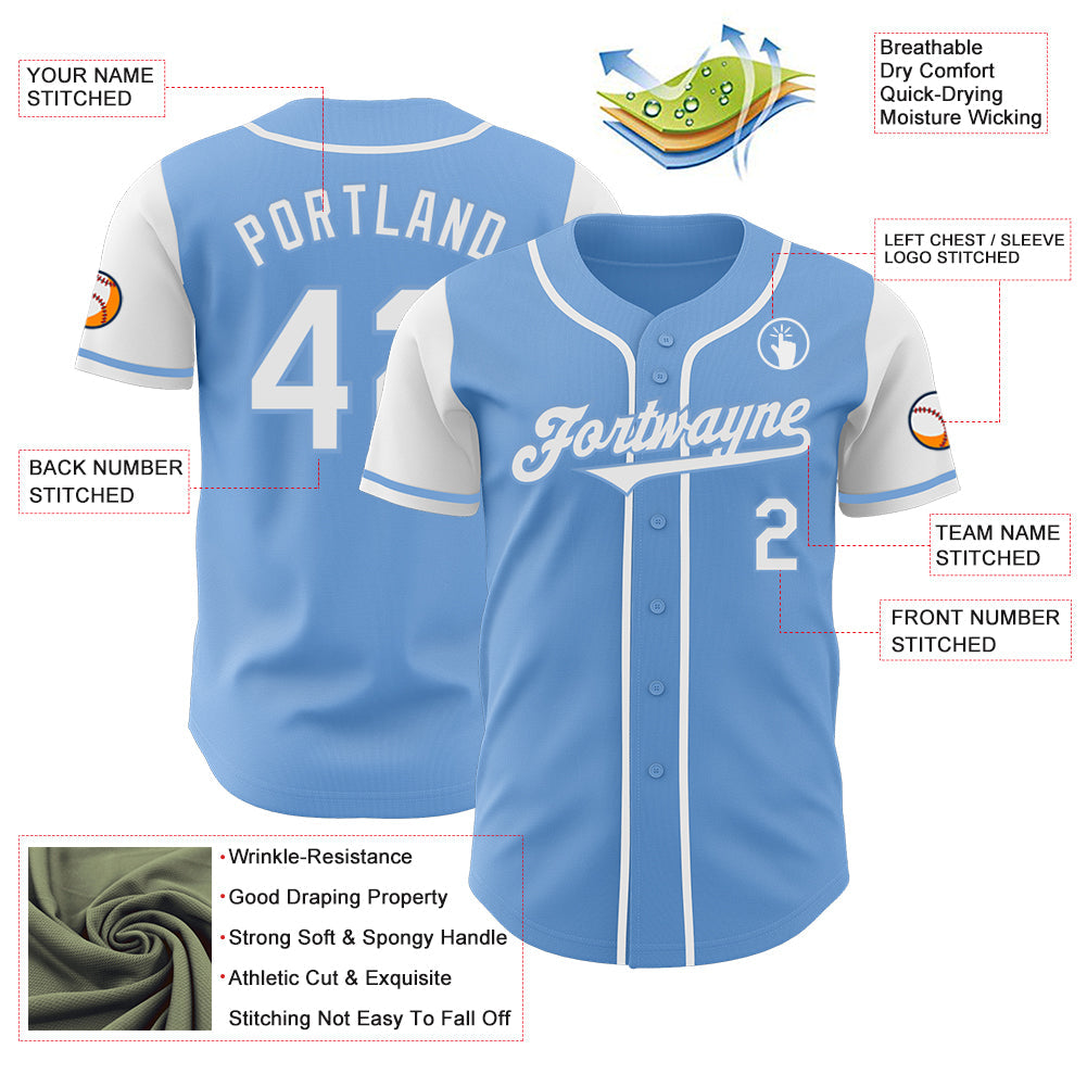 Custom Light Blue White Authentic Two Tone Baseball Jersey view 3