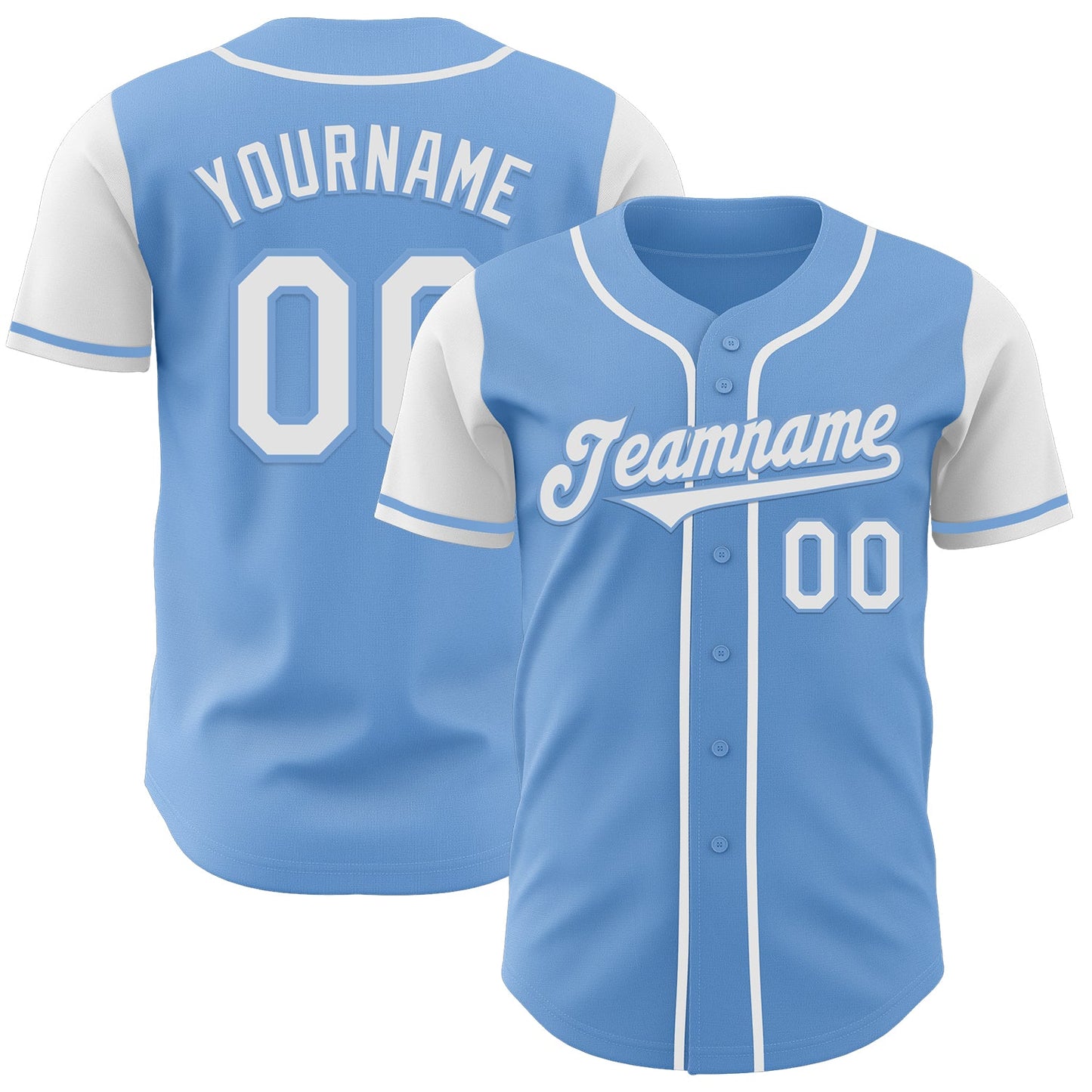 Custom Light Blue White Authentic Two Tone Baseball Jersey - Main View