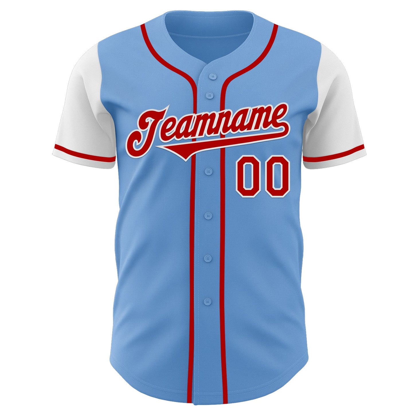 Custom Light Blue Red-White Authentic Two Tone Baseball Jersey view 2
