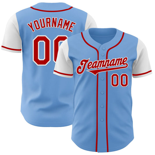 Custom Light Blue Red-White Authentic Two Tone Baseball Jersey - Main View
