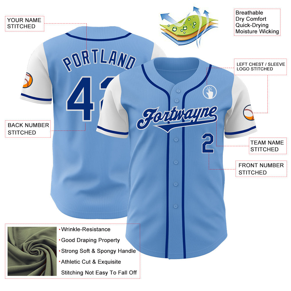 Custom Light Blue Royal-White Authentic Two Tone Baseball Jersey view 3