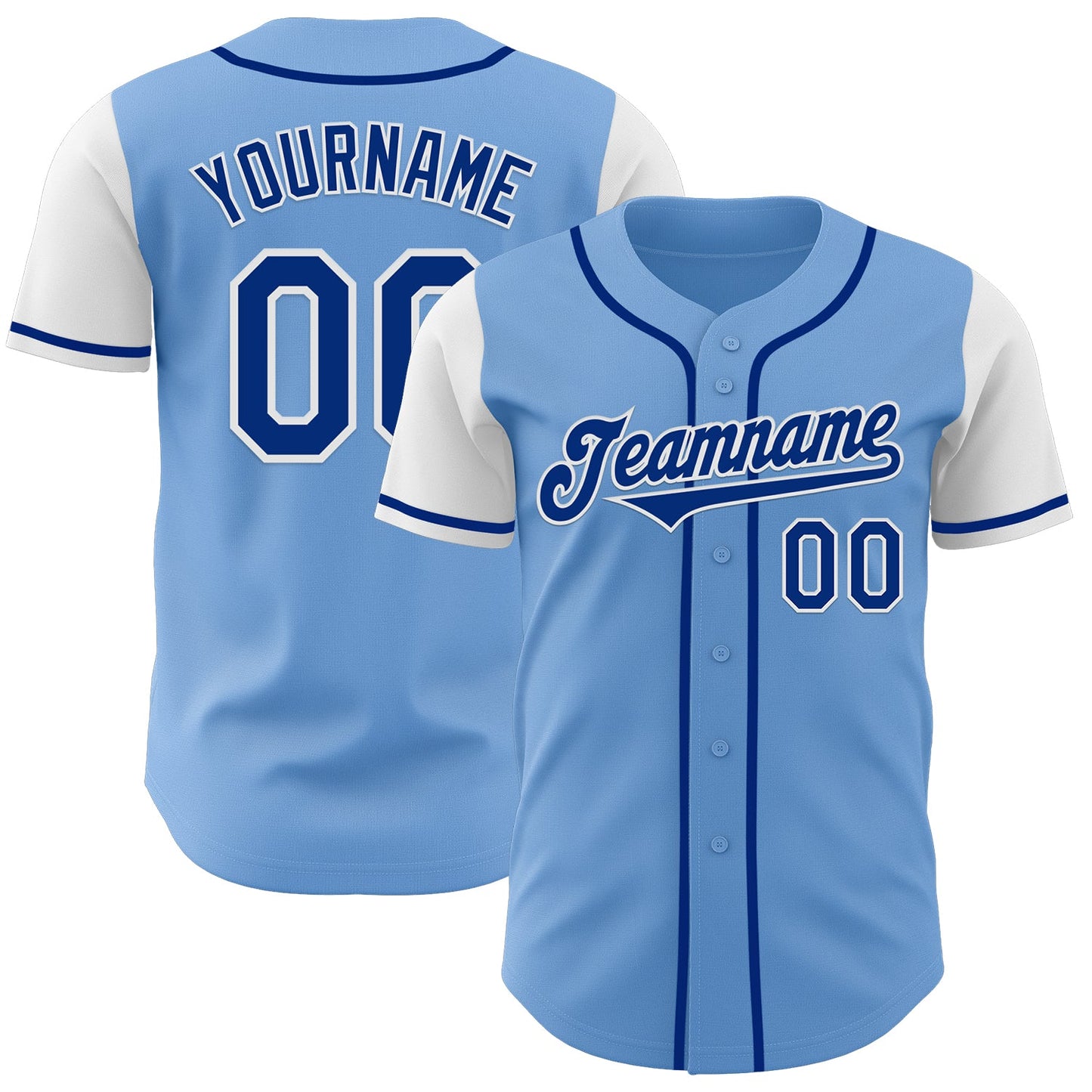 Custom Light Blue Royal-White Authentic Two Tone Baseball Jersey - Main View