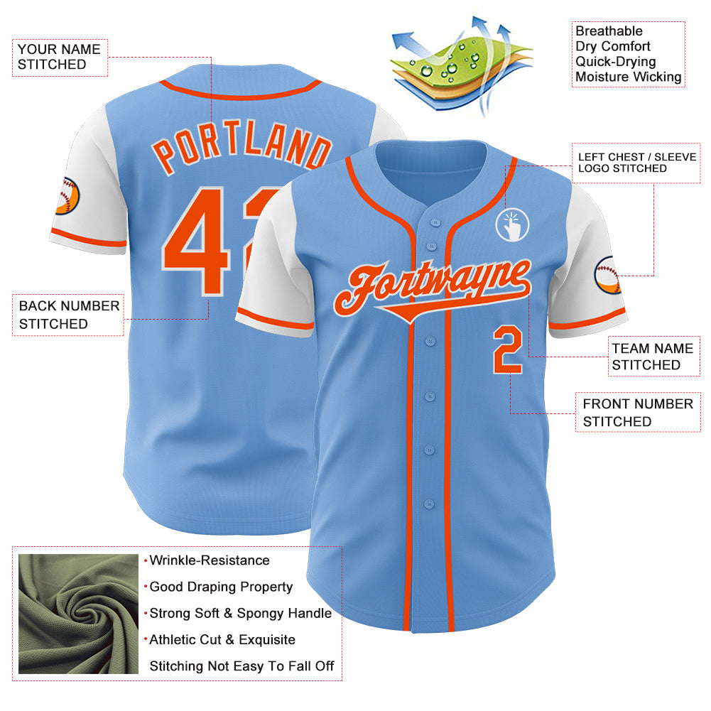 Custom Light Blue Orange-White Authentic Two Tone Baseball Jersey view 3