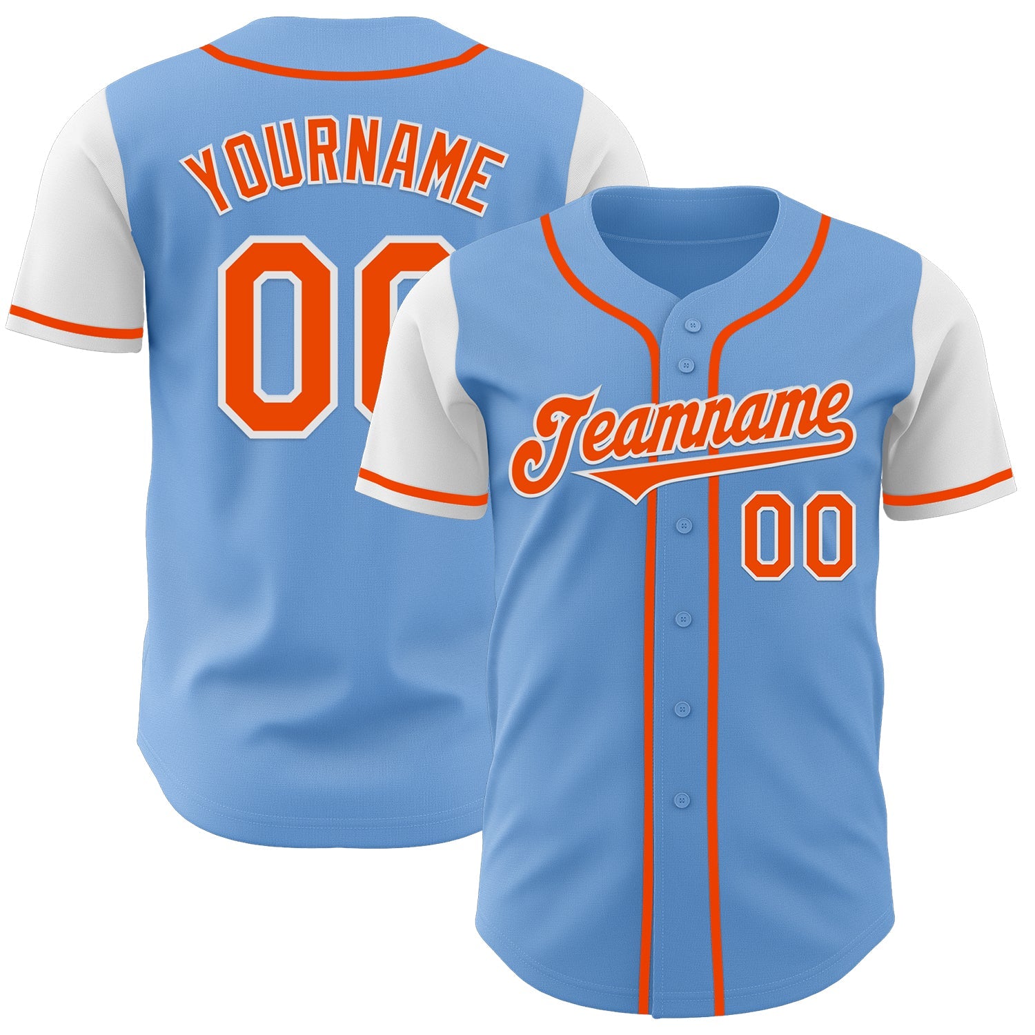 Custom Light Blue Orange-White Authentic Two Tone Baseball Jersey - Main View