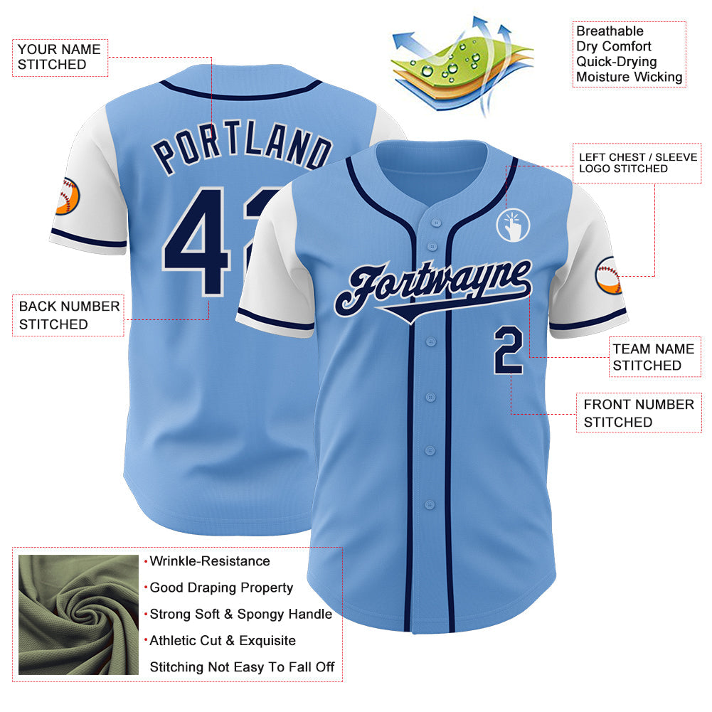 Custom Light Blue Navy-White Authentic Two Tone Baseball Jersey view 3
