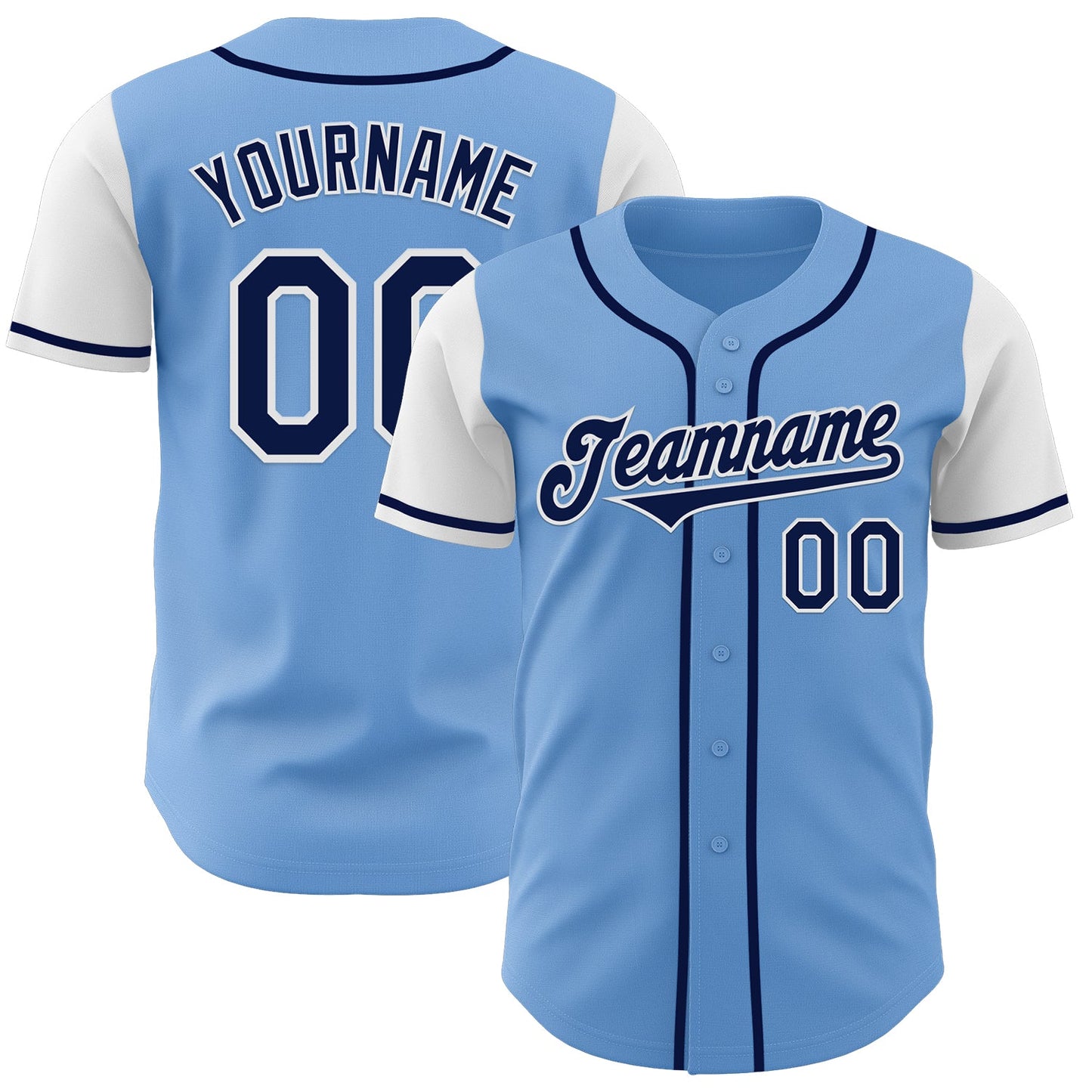 Custom Light Blue Navy-White Authentic Two Tone Baseball Jersey - Main View