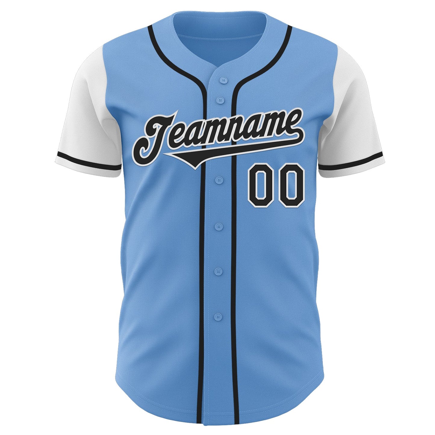 Custom Light Blue Black-White Authentic Two Tone Baseball Jersey view 2