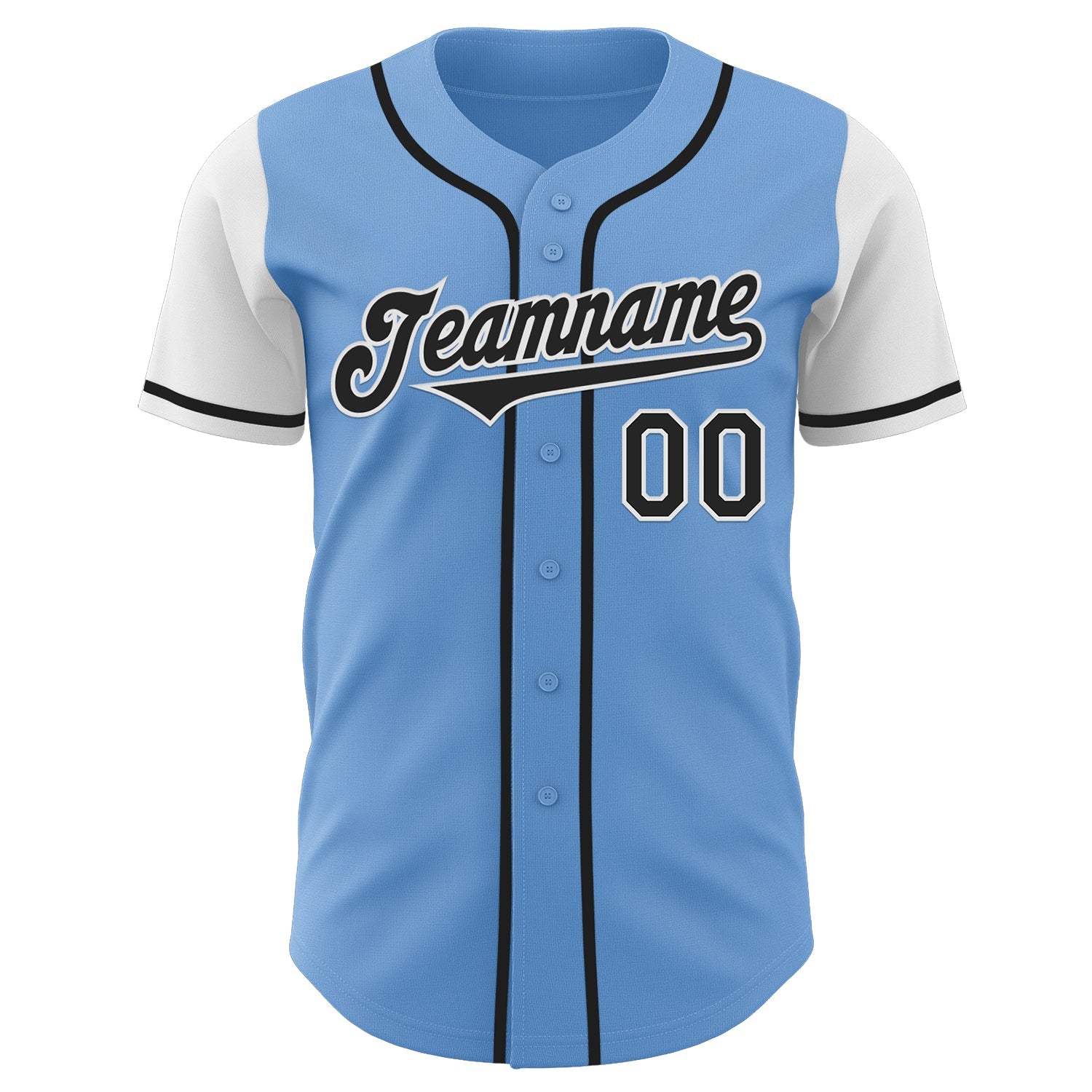 Custom Light Blue Black-White Authentic Two Tone Baseball Jersey view 2