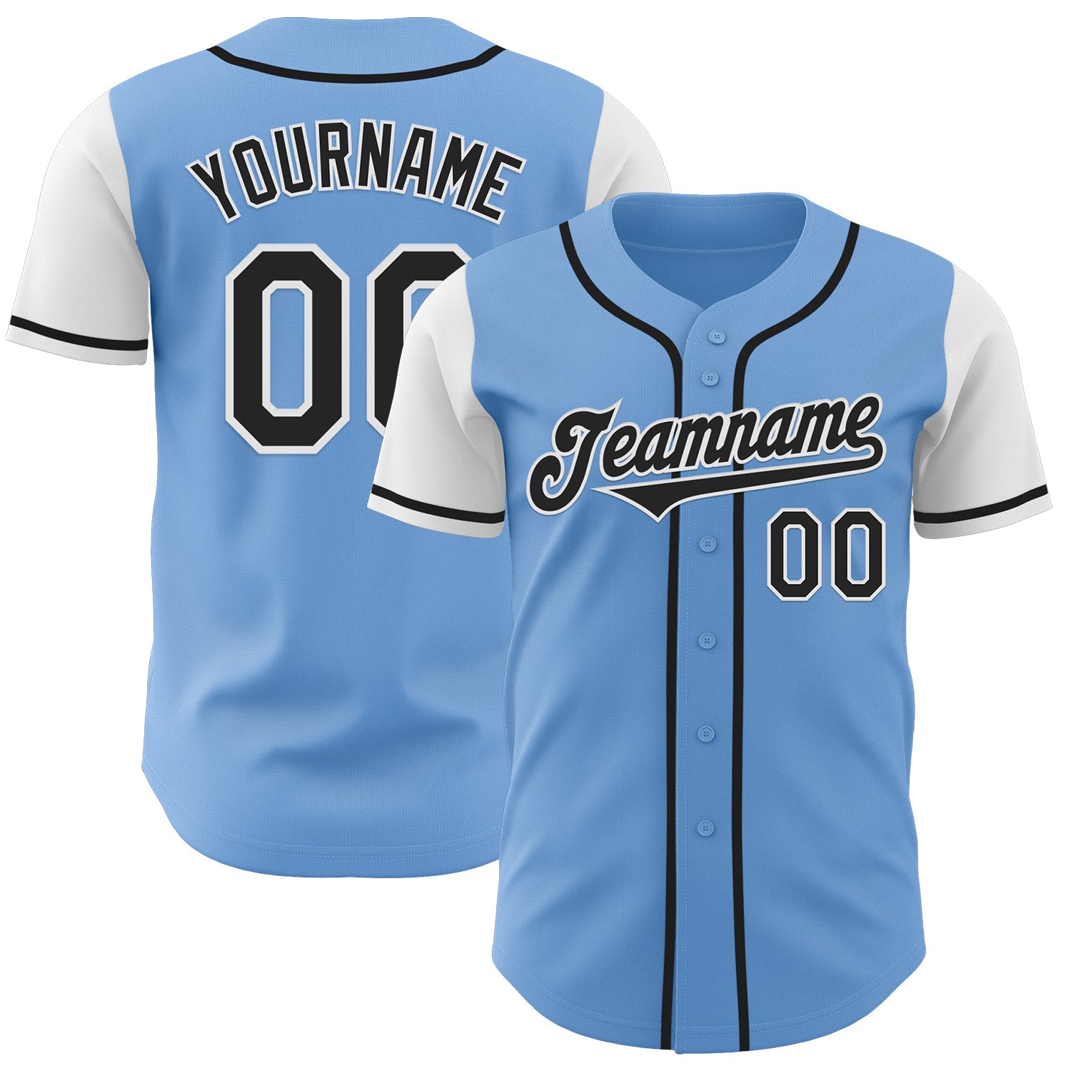 Custom Light Blue Black-White Authentic Two Tone Baseball Jersey - Main View