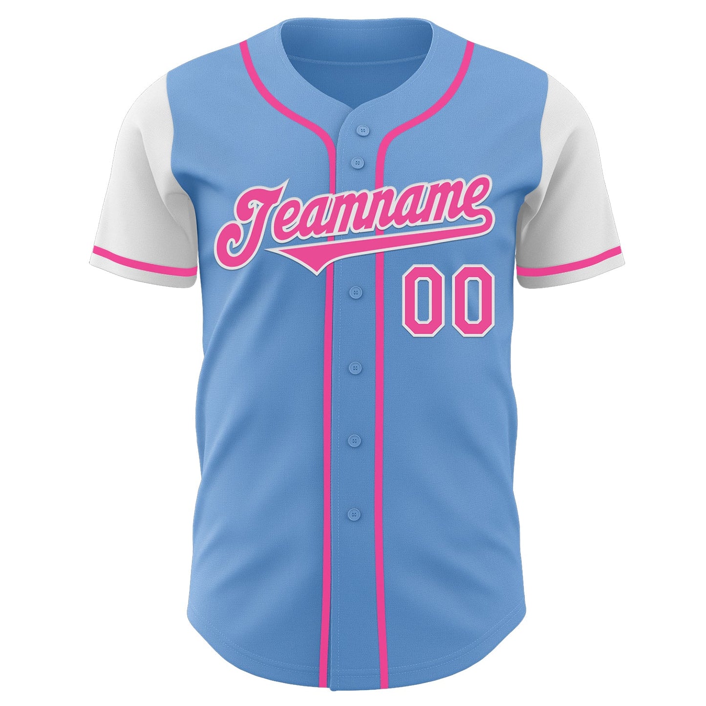 Custom Light Blue Pink-White Authentic Two Tone Baseball Jersey view 2