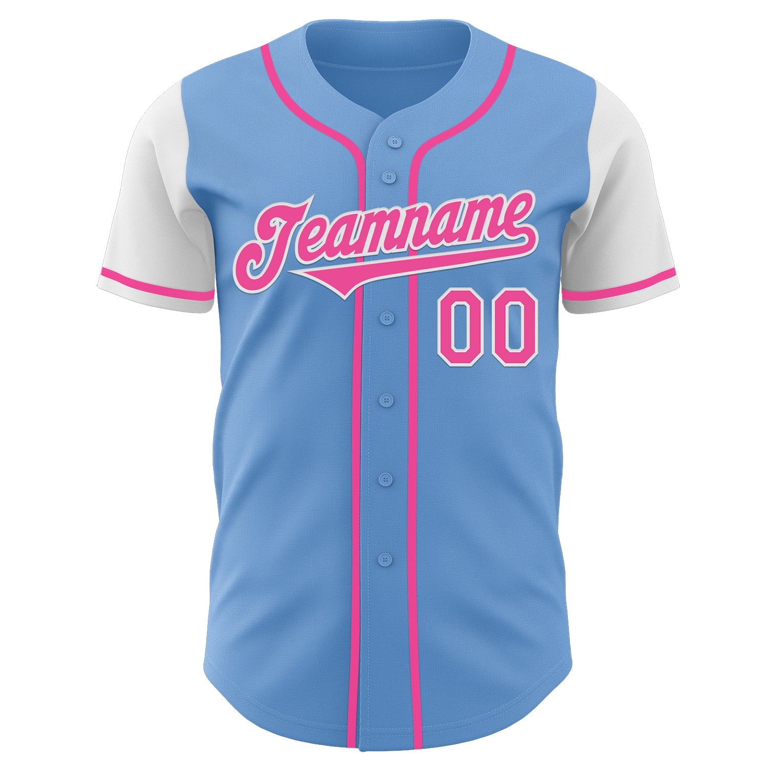 Custom Light Blue Pink-White Authentic Two Tone Baseball Jersey view 2