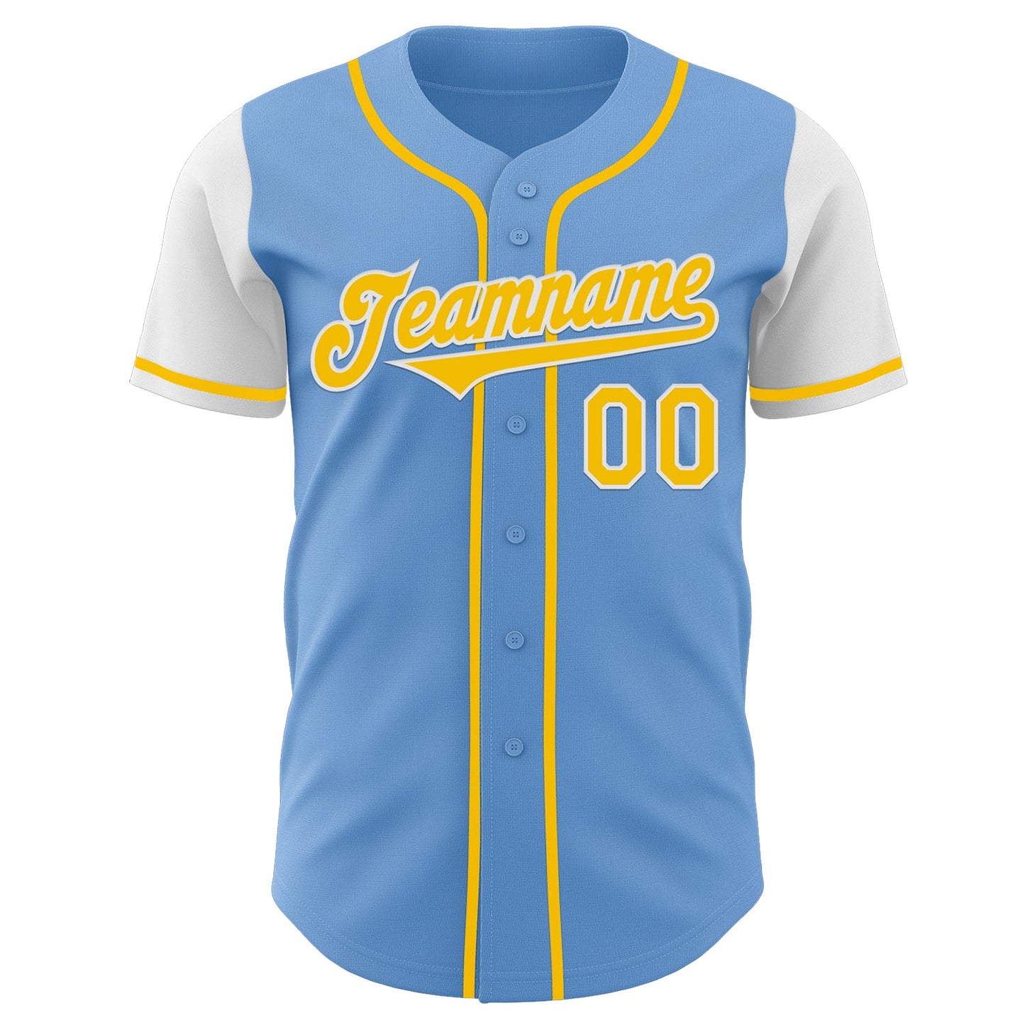 Custom Light Blue Yellow-White Authentic Two Tone Baseball Jersey view 2